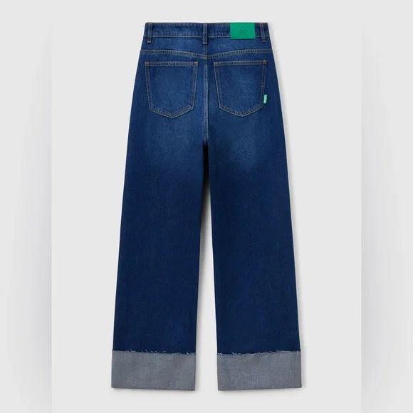 LAST CALL Benetton Dark Blue Wide Leg Jeans, Size 28, Shipped from Italy, CUFF - Picture 2 of 4